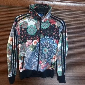 Adidas black floral zip-up jacket